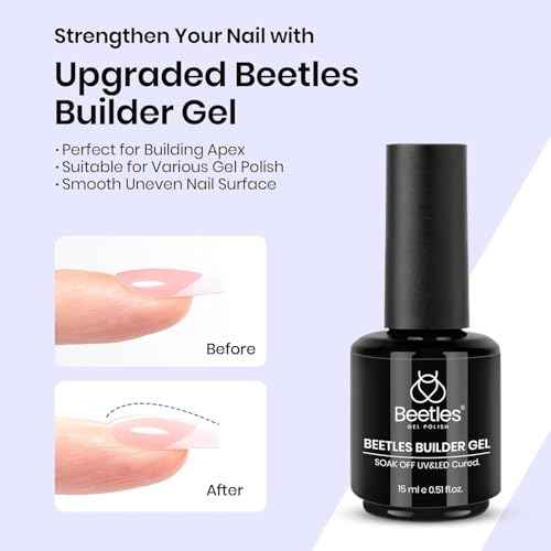 Beetles Gel Nail Glue Kit, 15ml Nail Glue Builder & Extra Glossy Top Coat Gel Nail Polish 3 Pcs Soak Off UV Kit for Long-Lasting Shine, Manicure Nail Art Design Diy at Home Gifts for Women