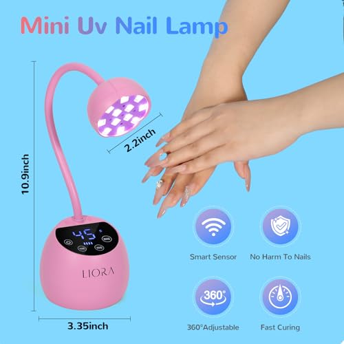 LIORA UV LED Nail Lamp - Gooseneck UV Light for Gel Nails, Cordless USB Rechargeable Flash Curing Lamp with 4 Timers & Auto Sensor, Nail Dryer Gel Polish Light for Salon Home DIY
