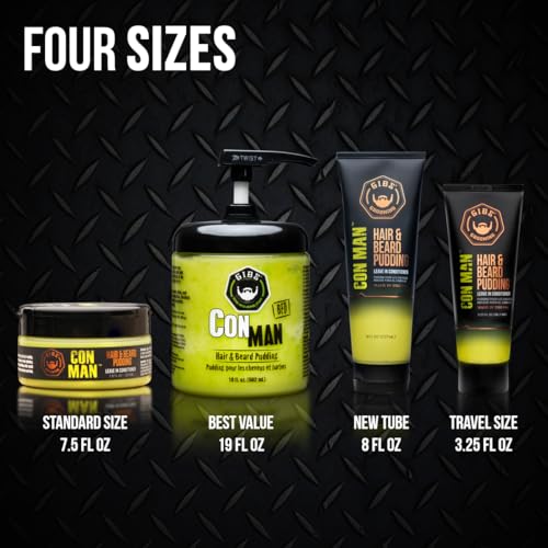 GIBS Con Man Hair & Beard Pudding - Leave In Conditioner - Curl Definer - Moisturizer - 3.25 oz Travel Size