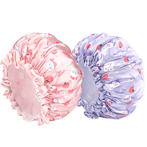 G2PLUS Toddler Shower Cap, 2 PCS Funny Cute Cartoon Bath Hat Waterproof Shower Bath Caps for Boys or Girls (Purple)