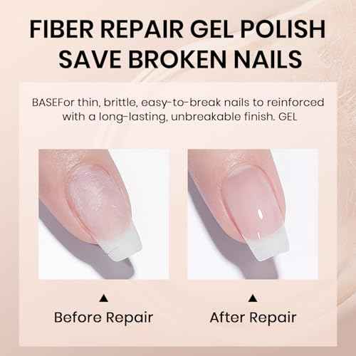 RARJSM Clear Fiber Glass Rubber Base Gel Nail Polish for Repair Broken Nails Strengthener Gel Base Coat Transparent Brush on BuildingGel in a Bottle Soak Off UV LED Curing Requires 15ml Salon Home