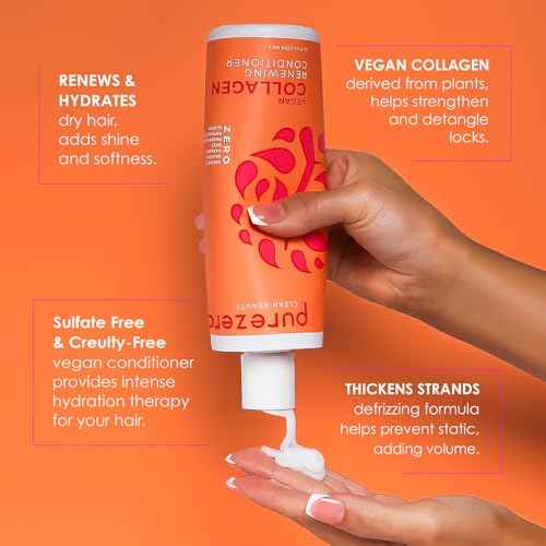 PureZero Vegan Collagen Shampoo & Conditioner Set - Strengthening & Hydrating Clean Beauty Duo for Dry or Damaged Hair ? Plant-Based Collagen, Sulfate-Free, Paraben-Free, Cruelty-Free, 2 ¡¿ 12 oz