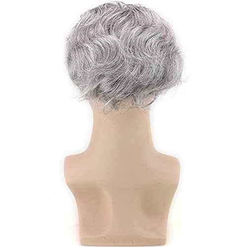 Dreambeauty Human Hair Toupee for Men 10x8 inch, European Human Hair Lace Front Natural Hairline Hair Pieces 0.08mm Thin Skin PU V-looped Men's Hair Replacement System (20% #1B Color Mixed 80% Grey Synthetic Hair)