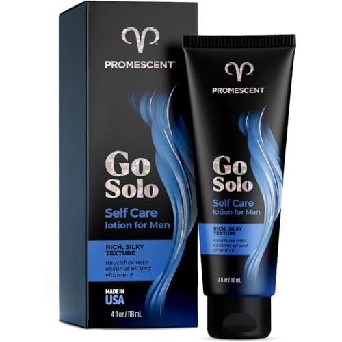 Promescent Go Solo Lotion for Men, Natural Unscented Moisturizing Ingredients with Coconut Oil and Sweet Almond Oil, Creamy Natural Texture, Fast-Absorbing, Made in The USA, 4 fl oz