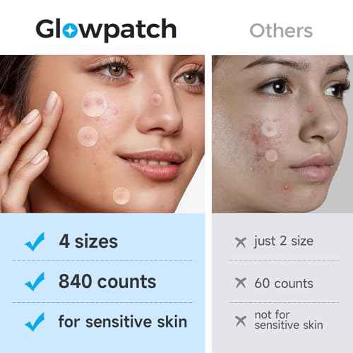 Acne Pimple Patch(840 Counts 4 Sizes), Zit Stickers for Face, Hydrocolloid Spot Stickers, Clear Acne Dots for Covering Zits, Blemishes, and Breakouts