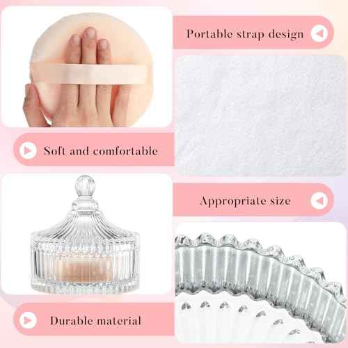 Tioncy 3 Pcs Extra Large Body Powder Puff and Container 5.43'' Glass Body Container with 5.12'' Powder Puff Glass Jar for Women's Talcum(Clear)