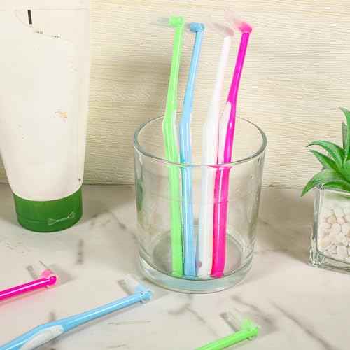 8 Pieces End Tuft Toothbrush with Cover, Soft Interdental Brushes Tapered Brush Braces Toothbrush for Orthodontic Braces Detail Cleaning(Blue/Green/Rose Red/White)