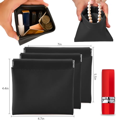 BUSOHA 3 Pack Small Makeup Bag for Purse - Mini Portable Cosmetic Bags for Women, Coin Purse Lipstick Cosmetic Accessories Organizer, Small Travel Kit Storage Pouch (Black)