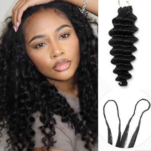 Deep Wave Knotless Pre-Separated Crochet Hair Extensions Human Hair Loose Wave Crochet Hair Natural Black Machine Made Feather Human Hair Extension 16inch 120g