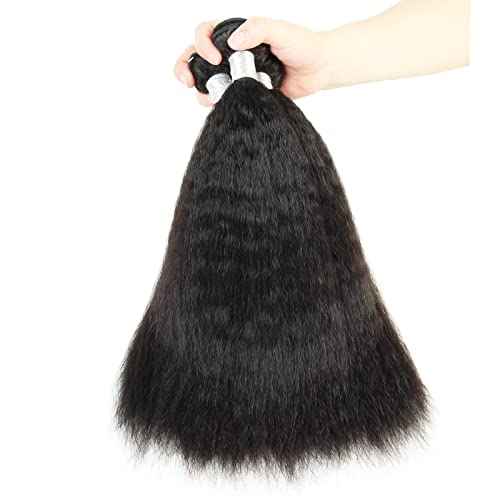 Yaki Straight Bundles Human Hair Kinky Straight Bundles Weave Real Brazilian Remy Hair 14 16 18 inch 12a 100% Unprocessed Virgin Hair Extensions Natural Color