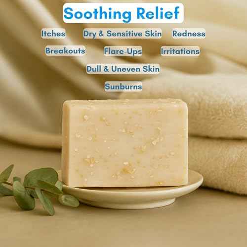 Oatmeal Soap Bar for Itchy Skin & Eczema - Oatmeal Bath Soap with Honey & Goat Milk - Moisturizing, Fragrance Free, Exfoliating Pure Homemade Soaps for Dry Sensitive Skin - Face & Body - Men & Women