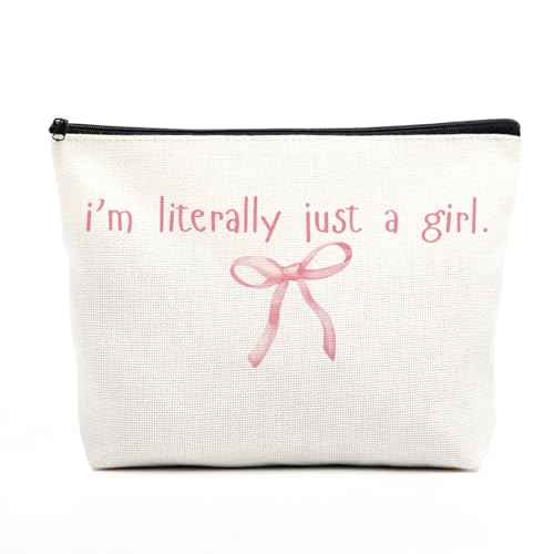 fkovcdy Pink Bow Makeup Bag for Girls, I'm Literally Just A Girl, Cute Bow Gift for Women, Small Bow Lover Travel Cosmetic Bag Zipper Pouch for Daughter granddaughter for Birthday Christmas 2