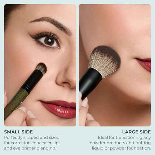 Rose and Ben Beauty D2 Concealer & Complexion Brush | Dual-Ended Design for Seamless Blending | Buffing & Setting for Cream, Liquid, and Powder Makeup | Cruelty-Free Fibers