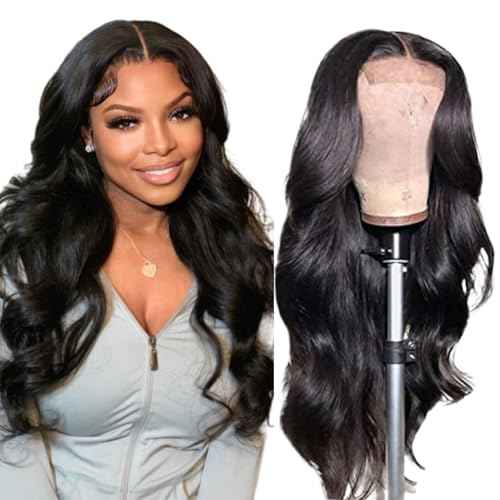 4x4 Lace Front?Wigs Human Hair Pre Plucked with Baby Hair 150% Density 24 Inch Body Wave Brazilian Virgin Frontal Human Hair Wigs 4x4 Glueless HD Lace Closure Wig Human Hair for Women