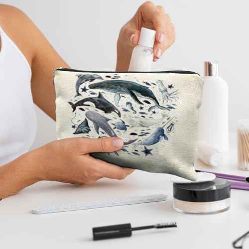 Ocean Animals Shark whale Makeup Bag, Marine Life Animals Cosmetic Bags for Women,Shark Gifts for Women