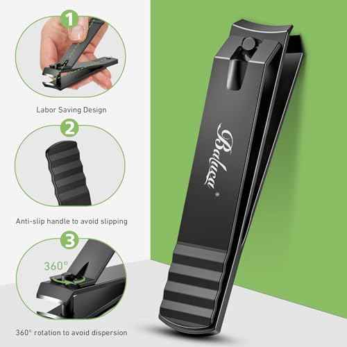 BALUCA Curved Toenail Clipper for Thick Nails, Heavy Duty Stainless Steel Toe Nail Clippers for Seniors, Men & Women, Stainless Steel Nail Cutter for Accurate Trimming and Grooming (All Black)