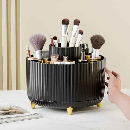 360¡Æ Rotate Makeup Brush Holder Organizer, Makeup Organizers Countertop, Makeup organization and Skincare Storage with Gift Box Packing for Vanity, Desktop, Bathroom (Black)