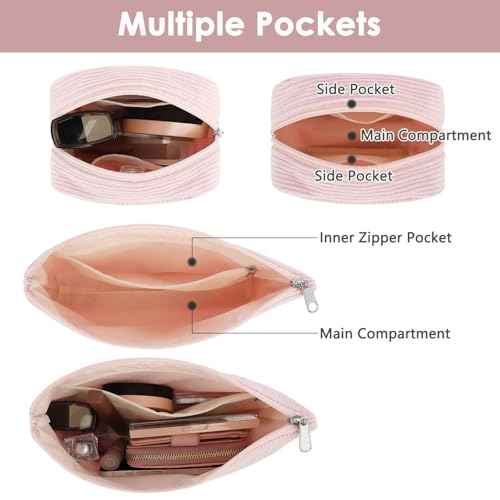 Corduroy Makeup Bag, Travel Cosmetic Bag Organizer Toiletry Bag Make Up Bags with Zipper & Compartments for Women Girls, 2PCS