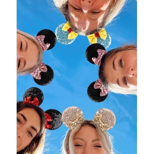 Tobeffect Mouse Ears Hair Bows Clips Glitter Mice Ears Pack Cute Hair Bow Hair Accessories for Women Costume Birthday Party Favor Vacation Halloween Christmas Decoration