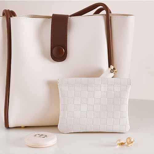 Leather Pocket Cosmetic Bag for Purse,Coin Purse Lipstick Cosmetic Accessories Organizer, Travel Kit Storage Pouch,Waterproof Portable No Zipper Self-closing