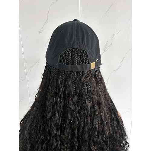 Hats Bohemian Crochet Boho Box with Human Hair Curly Ends Braids Hair Extensions Baseball Cap Wig With Braided Hair Cap Wig For Women Natural Color
