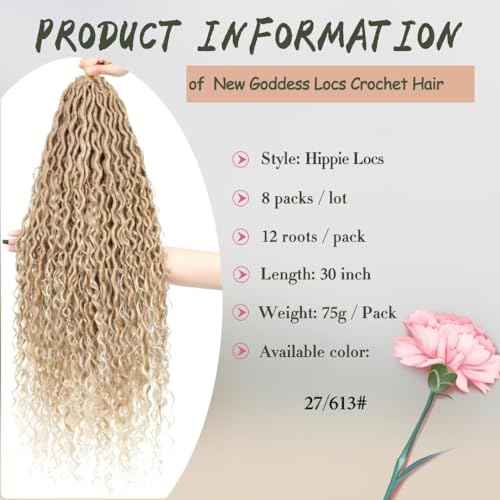 Goddess River Locs Crochet Hair for Black Women - 8 Packs Boho River Locs Crochet Hair, Ombre Boho Soft Locs 30 inch, Long Crochet Goddess Faux with Curly Ends(30inch, 27/613#,8 Packs)