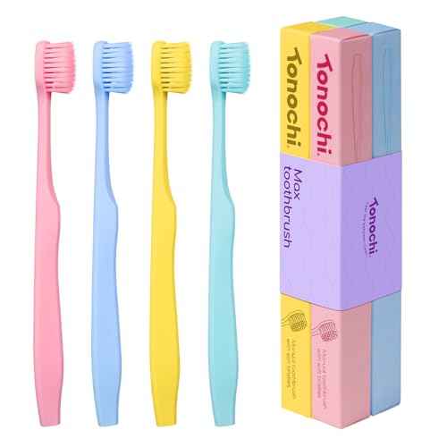 Max Extra-Soft Toothbrush for Adults Sensitive Gums ? Gentle Bristles, Wide Angled Head for Back Teeth, Ergonomic Non-Slip Grip, BPA-Free Handle, Individually Wrapped,4-Pack (Assorted)