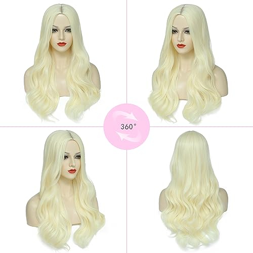 TIXBABY Blonde Wig for Women Long Blonde Wigs 26inch Synthetic Natural Looking Part Wavy Wig