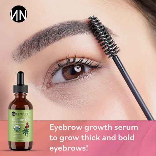 Natnique Castor Oil 4oz ? USDA Certified Organic, 100% Pure Cold Pressed Unrefined Oil for Hair Growth, Eyelashes, Eyebrows & Scalp ? Natural Skin Moisturizer, Lash Serum & Hair Treatment