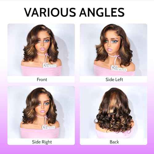 Ombre Loose Body Wavy Bob Wig Human Hair Glueless 6X5 HD Lace Wigs Human Hair Pre Plucked 200 Density 100% Remy Human Hair Wigs 4/27 Brown Blonde Wigs Ready To Go for Women 10 Inch