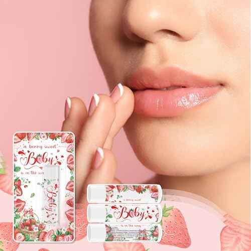 30 Pack Strawberry Baby Shower Games Lip Balms Bulk Games Prizes Party Gifts for Guests Friends Gender Reveal Favors Decorations Souvenirs Baby Thanksgiving Christmas Gift Bags Stuffers(Strawberry)