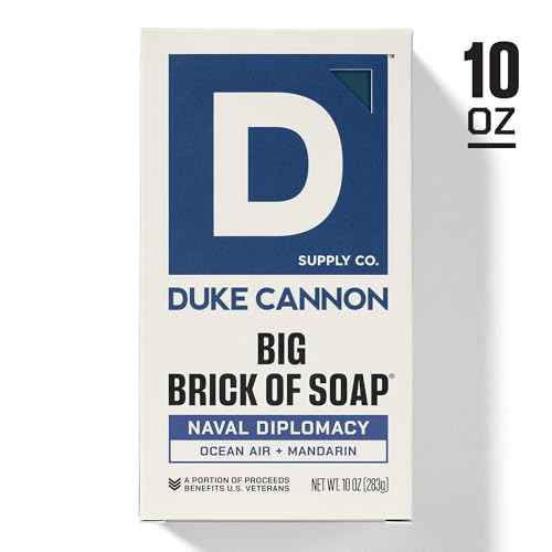 Duke Cannon Naval Diplomacy Big Brick Soap Bar 10 oz - Ocean Air + Mandarin Scent, Triple Milled Long-Lasting Natural Soap, Large Men¡¯s Bar, Supports U.S. Veterans, 4 Pack