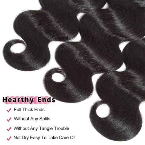 Beautymoon Brazilian Human Hair Weave 3 Bundles Body Wave 12 14 16 Inch 100% Unprocessed Virgin Hair Extensions Tangle-Free Natural Color for Black Women