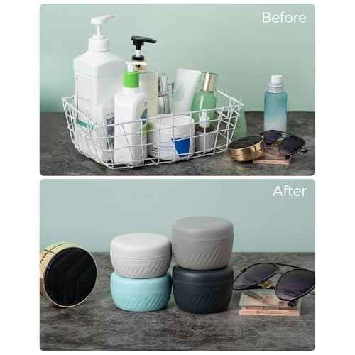 TakeToday Travel Containers for Toiletries, Leak-proof, TSA Approved, Refillable Silicone Cream Jars with Lid Travel Size Essential for Cosmetic toiletry Cream, 2oz, 4 Pack (Gray)