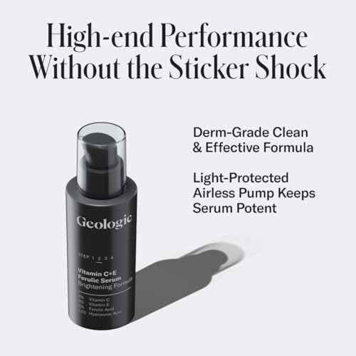 Geologie Vitamin C+E Ferulic Acid Face Serum | Brightening & Firming Anti-Aging Gel Formula | 5% Light-Protected & Stabilized Vitamin C , 0.5% Vitamin E, 1.5% Hyaluronic Acid | 30 ML