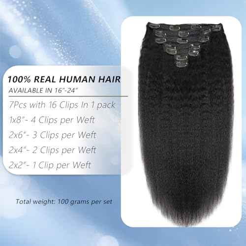 24 Inch 12A Clip In Hair Extensions Real Human Hair 100g 7pcs Yaki Straight Clip ins Human Hair Extensions for women 100% Unprocessed Brazilian Virgin Hair clip ins Natural Black Hair