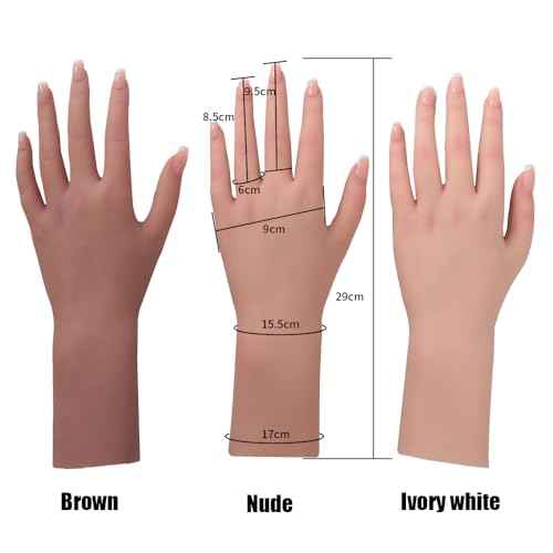 Realistic Life Size Silicone Female Hand Mannequin for Jewelry Display Nail Art Practice Photography Flexible Fingers Durable Lifelike Fake Hand Model (Pair Hand Without Skeleton, Brown)