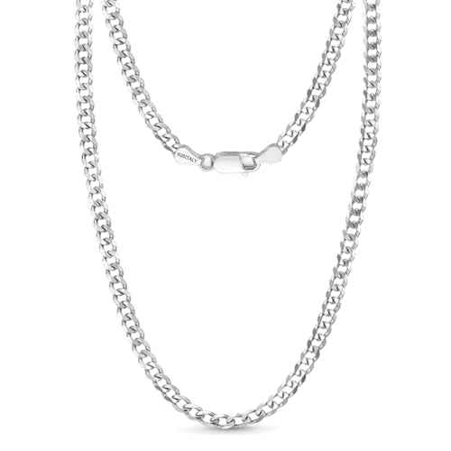 LeCalla Solid 925 Sterling Silver Italian 3.5mm, 4mm Diamond-Cut Cuban Link Curb Chain Necklace for Men Women (16, 18, 20, 22, 24, 26 Inches), Made in Italy