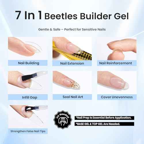 Beetles Builder Gel Set,Dew Glow 2 Pcs 0.5 oz 8 in 1 Nail Strengthening Apex Building Nail Extension for Beginner DIY Salon at Home,Clear Gel Builder for Christmas & Winter Nails,UV & LED Lamp Needed