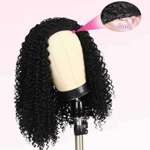 SENSAIRUITE Deep Wave Half Wig Human Hair Curly Half Wigs for Women - Upgrade Drawstring 3 in 1 Seamless Flip Over Glueless Wig 14-inch Natural Black