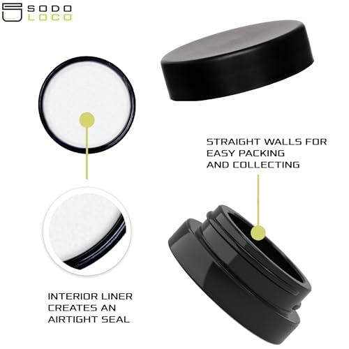 (90 Pack) 7ml Low Profile Thick Black Glass Jars with Black Lids - Airtight Containers for Oil, Lip Balm, Wax, Cosmetics