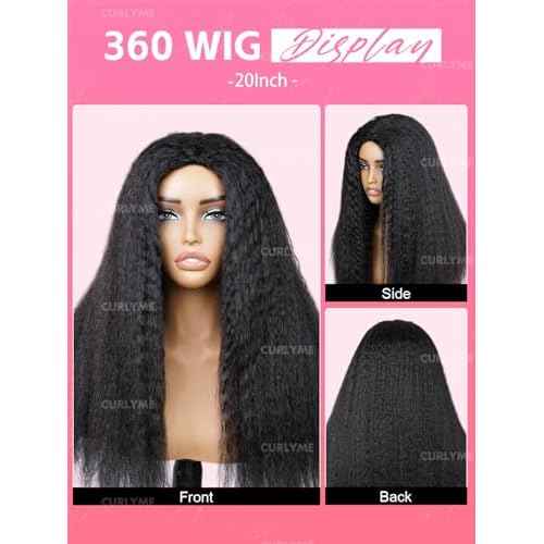 Curlyme Half Wig Human Hair Flip Over Kinky Straight Drawstring Human Hair No Lace Glueless Invisible Hairline Beginner Friendly Wear Go Wig For Women Clip In 195% Density 20 Inch