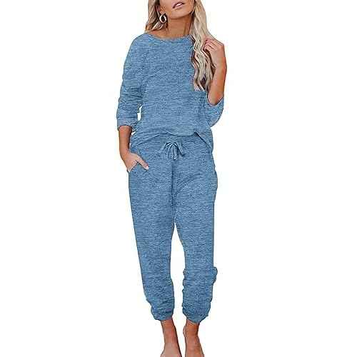 Ekouaer Womens Pajamas Set Long Sleeve Loungewear Soft Lounge Set Joggers with Pockets