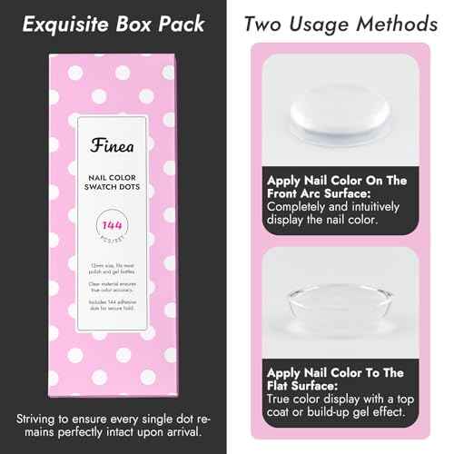 Finea 144pcs Gel Nail Polish Color Display Swatch Dots with Stickers Clear Transparent Acrylic Plastic Labels Nail Art Paint Color Analysis Chart Sample Accessories Nail Tech Must Have Salon Supplies