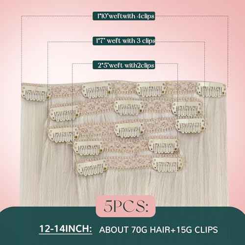 Easyouth Clip in Human Hair Extensions Blonde Remy Human Hair Clip in Extensions White Blonde Clips on Human Hair Extension for Women 20 Inch 80G 5Pcs
