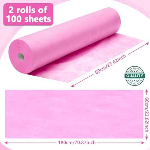 Tudomro 2 Rolls Disposable Non Woven Bed Sheets 24 x 71 Inch Massage Table Paper Covers Non Woven Fabric Massage Sheets Waterproof Spa Breathable Bed Cover for Beauty Salon (Pink)