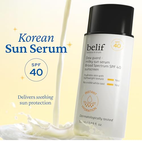 belif Milky Niacinamide Sunscreen SPF 40 ? Lightweight & Invisible Sun Serum for Face with 7 Types of Hyaluronic Acid | No White Cast, Non-Comedogenic, Hydrating, Makeup-Gripping Primer (1.69 fl.oz)