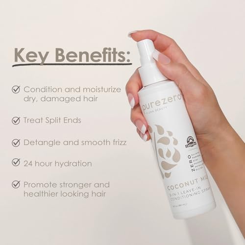 Purezero 9-in-1 Coconut Milk - Leave-In Conditioning Spray - Intense Hydration & Increase Shine, Fight Dandruff & Frizz, Zero Sulfates, Parabens, Dyes (6 oz (2 Pack))