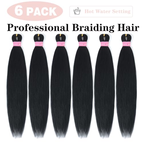 Black Braiding Hair Pre Stretched 20 Inch 6 Pack Synthetic Braids Hair Extensions for Women (1B)