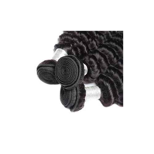 Deep Wave Bundles with Closure Human Hair 16 18 20 inch Human Hair Bundles with 14 inch 5x5 HD Lace Closure Free Part 100% Unprocessed Virgin Hair Bundles Natural Color Soft